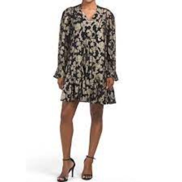 Anthropologie Black and Metallic Gold Swing Mini Dress, Size Medium - Picture 3 of 12